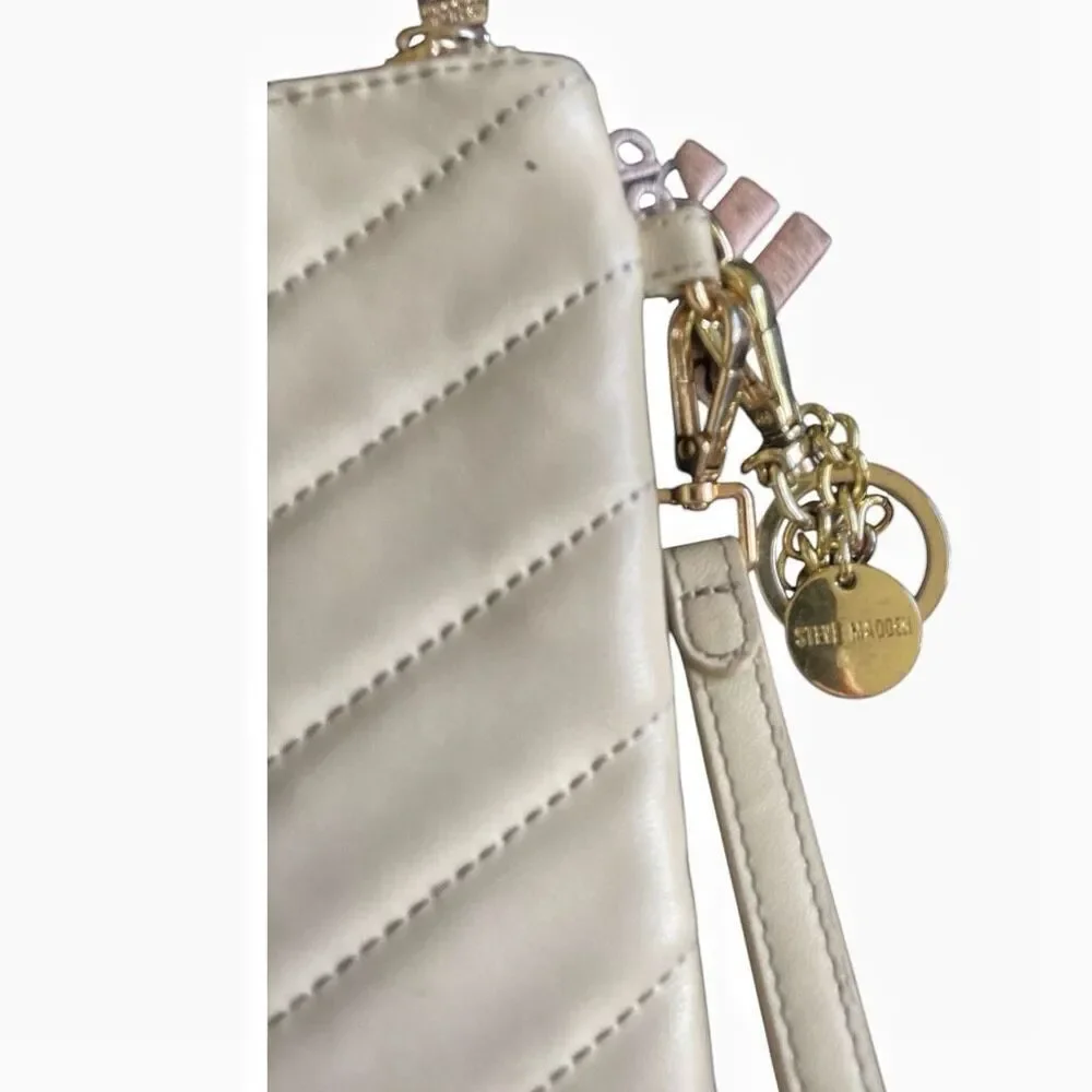Steve Madden Cream Quilted Chevron Wristlet Bag